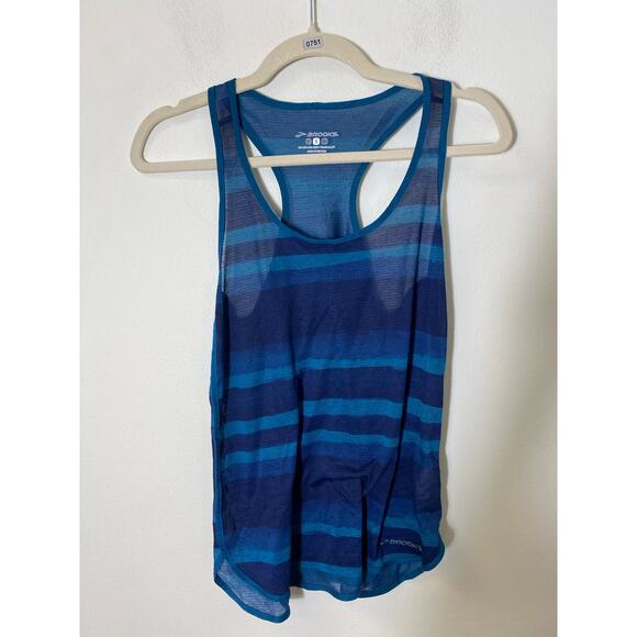 Brooks Drilayer Technology Blue Striped Athletic Racerback Tank Sz S - Picture 1 of 3